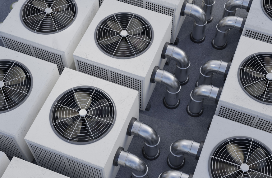 Array of modern air conditioning units